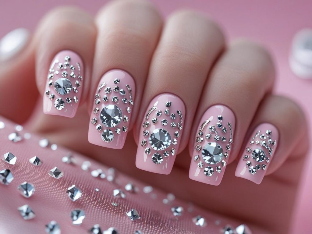 Wedding Nails 2025: Elegant Trends for Stunning Bridal Manicures 8 Crystal accent wedding nail designs with silver embellishments for 2025