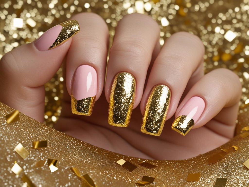 Glitter Nails 2025: Top Trends for Sparkly Nail Designs 6 Chunky glitter tip nail designs with gold sparkle for 2025