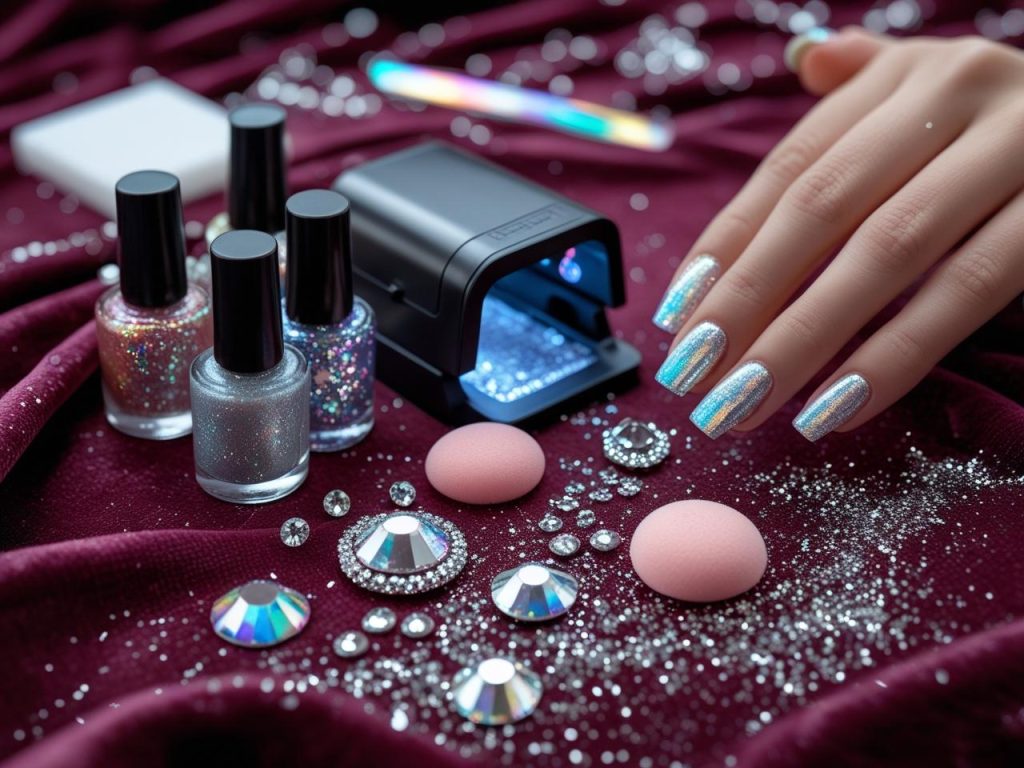 Glitter Nails 2025: Top Trends for Sparkly Nail Designs 15 Nail art kit with glitter polish and UV lamp for 2025 glitter nail designs