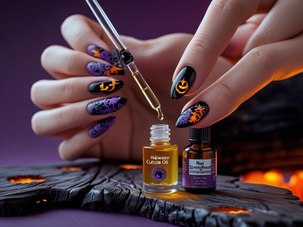 Halloween Nails 2025: Spooky Trends for Stunning Nail Designs 14 Applying cuticle oil for spooky Halloween nails in 2025