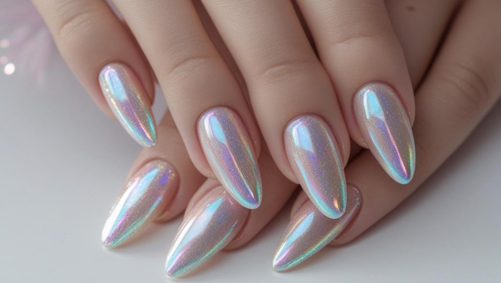 Holographic Nails 2025: Prismatic Trends for Stunning Manicures 7 Holographic French tip nail designs with iridescent tips for 2025