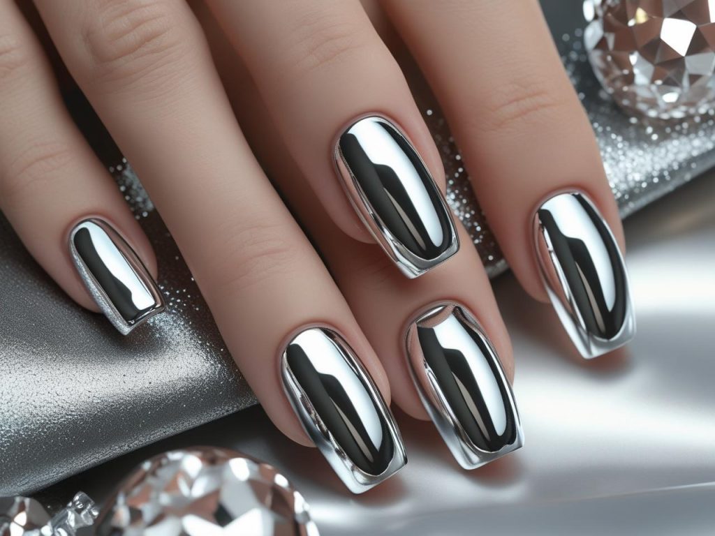 Round Nails 2025: Chic Trends for Stunning Manicures 6 Chrome tip round nail designs with silver tips for 2025