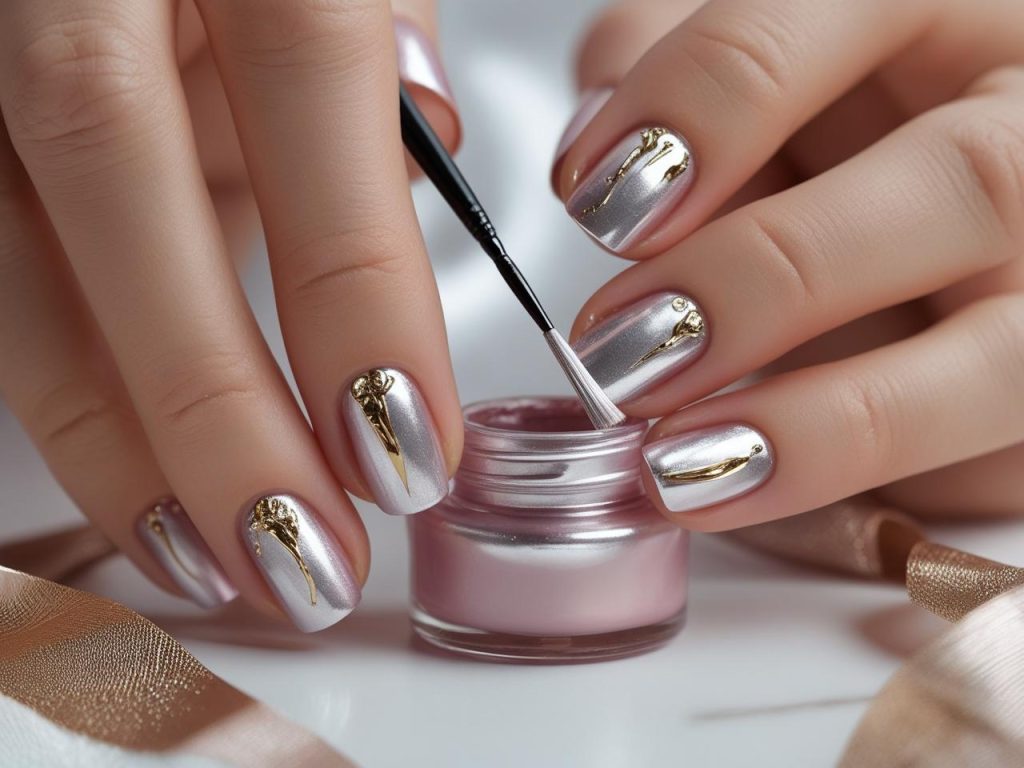 Ballerina Nails 2025: Elegant Trends for Stunning Manicures 7 Metallic accent ballerina nail designs with silver polish for 2025