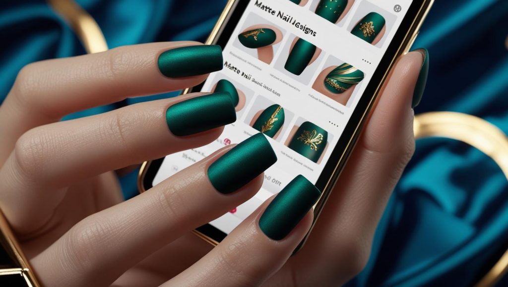 Jewel tone matte nails on a Pinterest board, showcasing 2025 matte nail trends