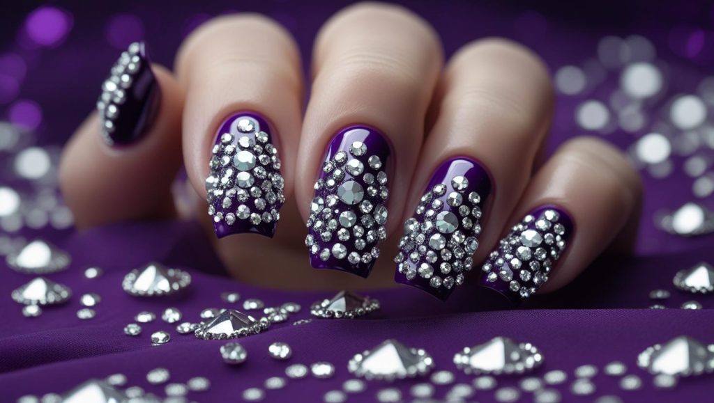 Rhinestone gloss nail designs with silver accents for 2025