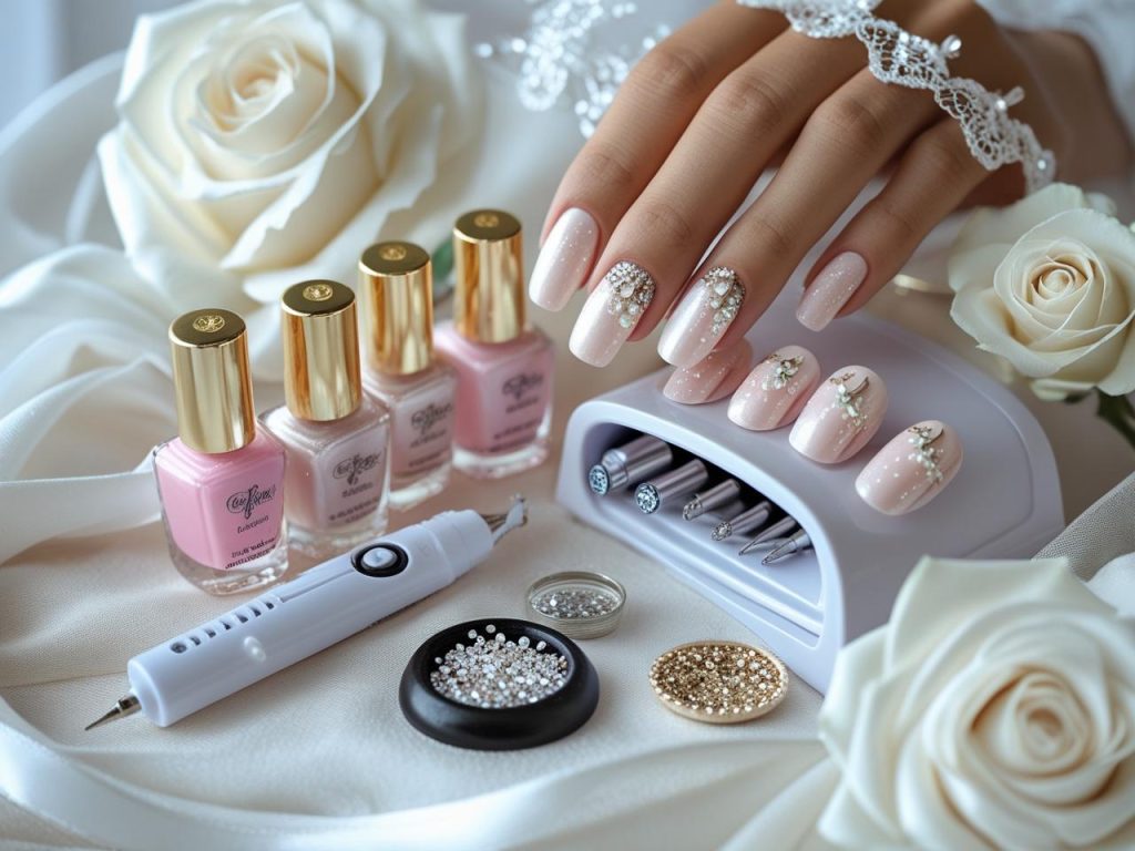 Bridal Nails 2025: Elegant Trends for Stunning Wedding Nail Designs 16 Nail art kit with elegant polish and tools for 2025 bridal nail designs