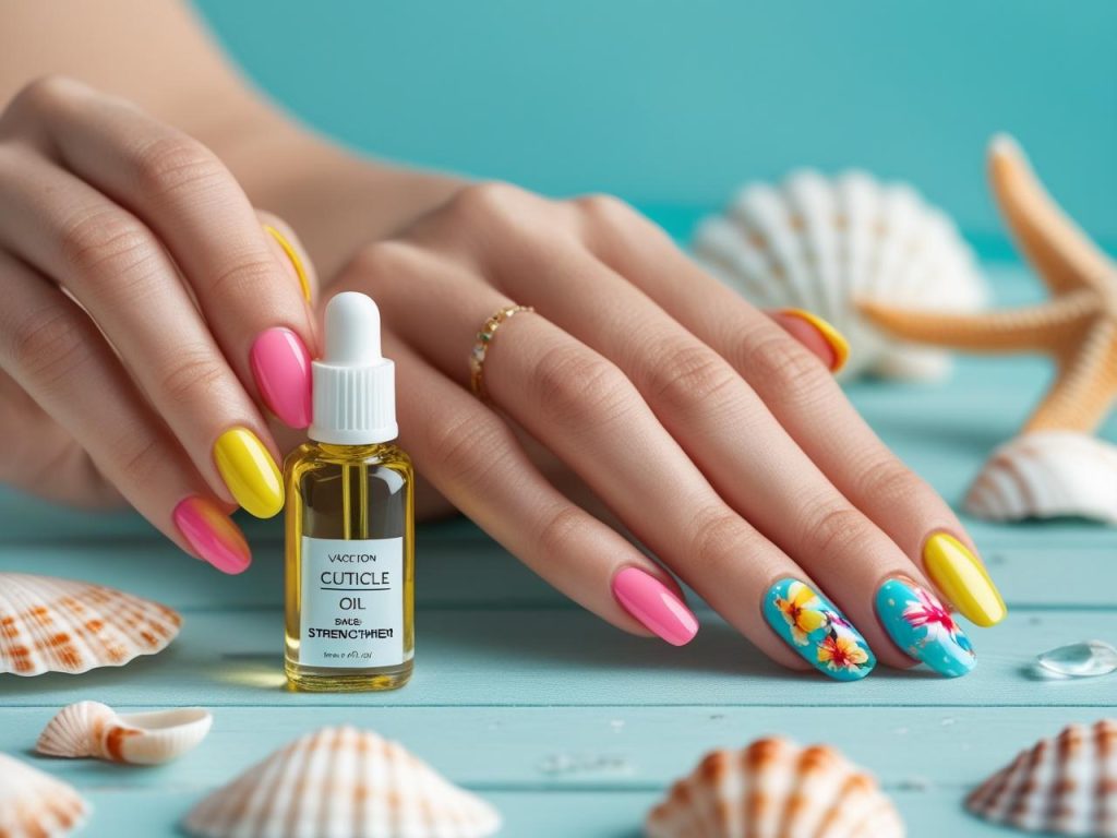 Applying cuticle oil for vibrant vacation nails in 2025