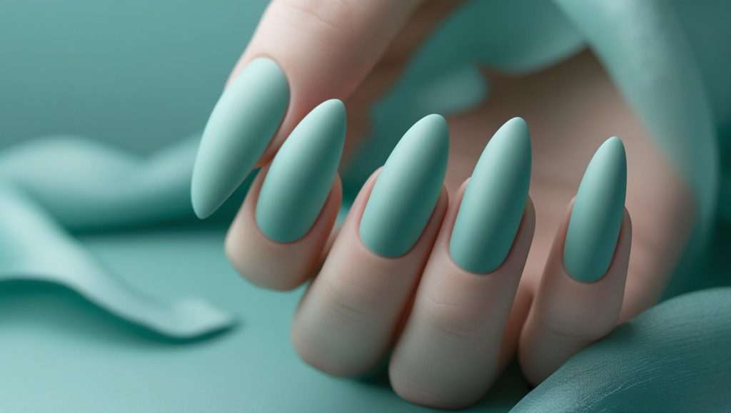 Round Nails 2025: Chic Trends for Stunning Manicures 12 Matte minimalist round nail designs with soft teal finish for 2025