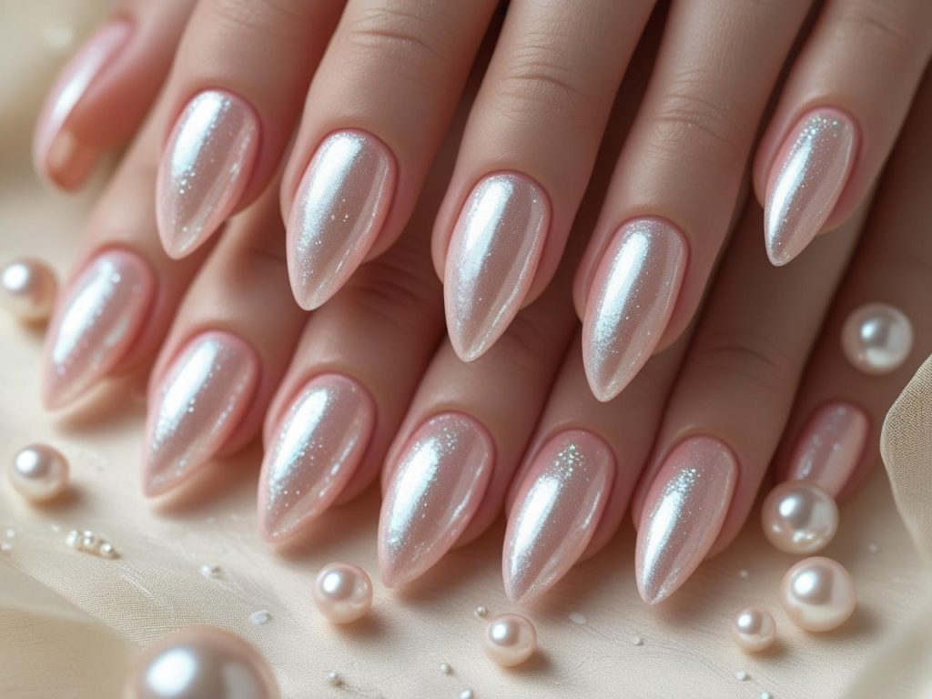 Bridal Nails 2025: Elegant Trends for Stunning Wedding Nail Designs 4 Pearl finish bridal nail designs with shimmery polish for 2025