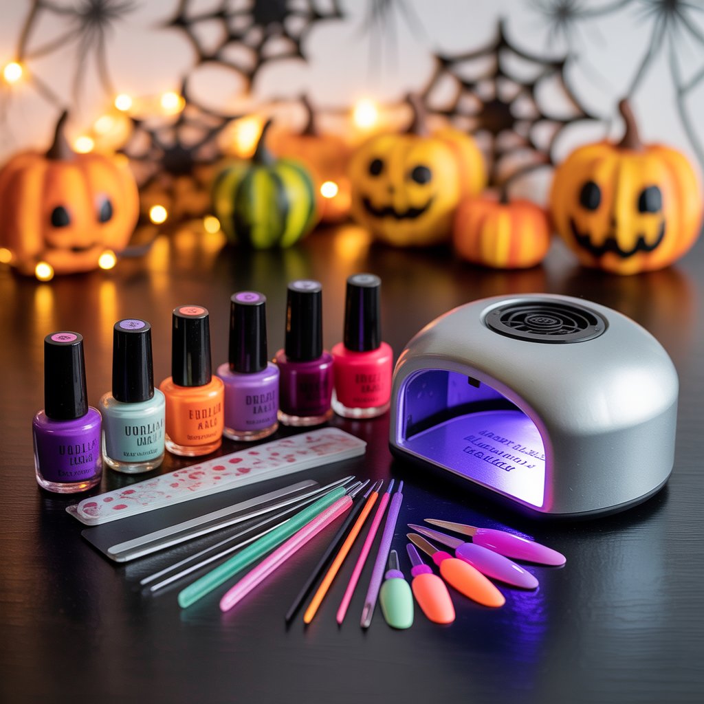 Halloween Nails 2025: Spooky Trends for Stunning Nail Designs 15 Nail art kit with spooky polish and tools for 2025 Halloween nail designs.