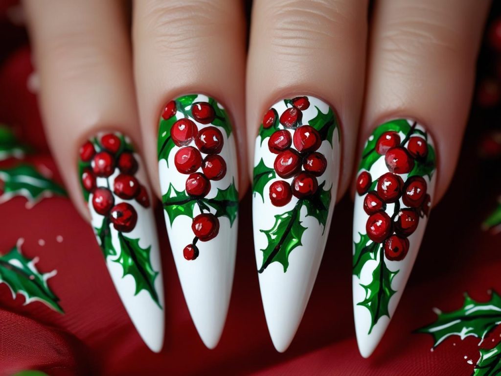 Christmas Nails 2025: c for Stunning Nail Designs 11 Holly berry Christmas nail designs with red and green accents for 2025