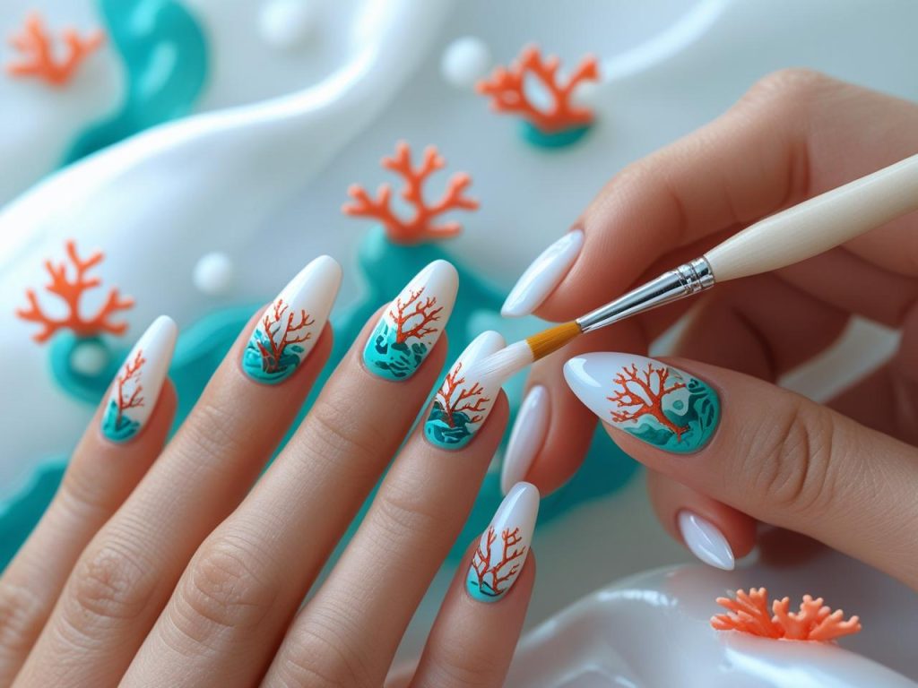 Creating coral reef vacation nail designs for 2025 inspiration