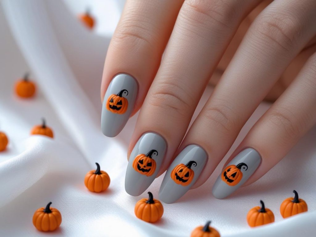 Halloween Nails 2025: Spooky Trends for Stunning Nail Designs 6 Pumpkin motif Halloween nail designs with orange and black