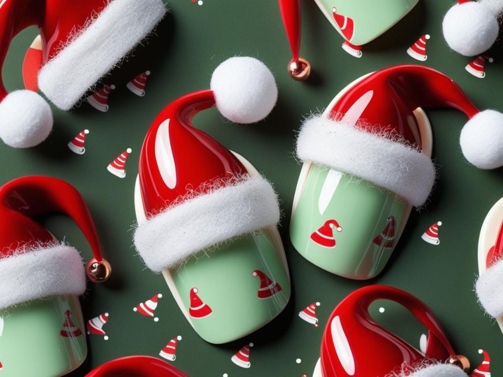 Christmas Nails 2025: c for Stunning Nail Designs 5 Santa hat Christmas nail designs with red and white accents for 2025