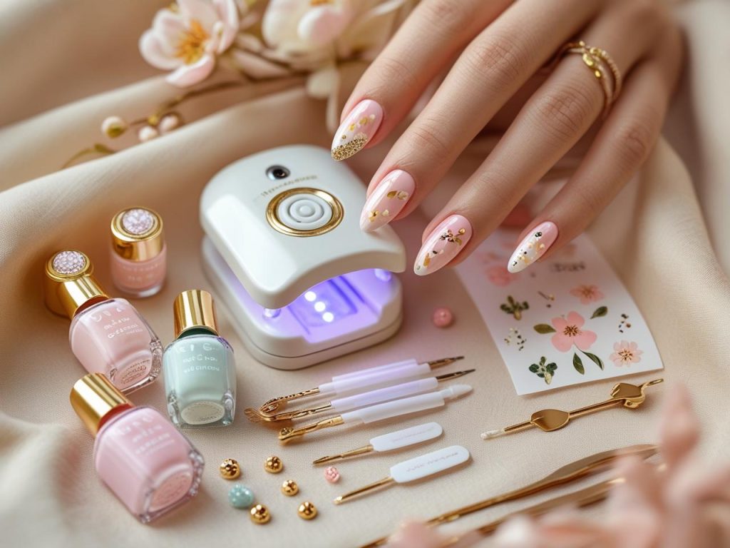 Almond Nails 2025: Chic Trends for Stunning Manicures 16 Nail art kit with chic polish and tools for 2025 almond nail designs.