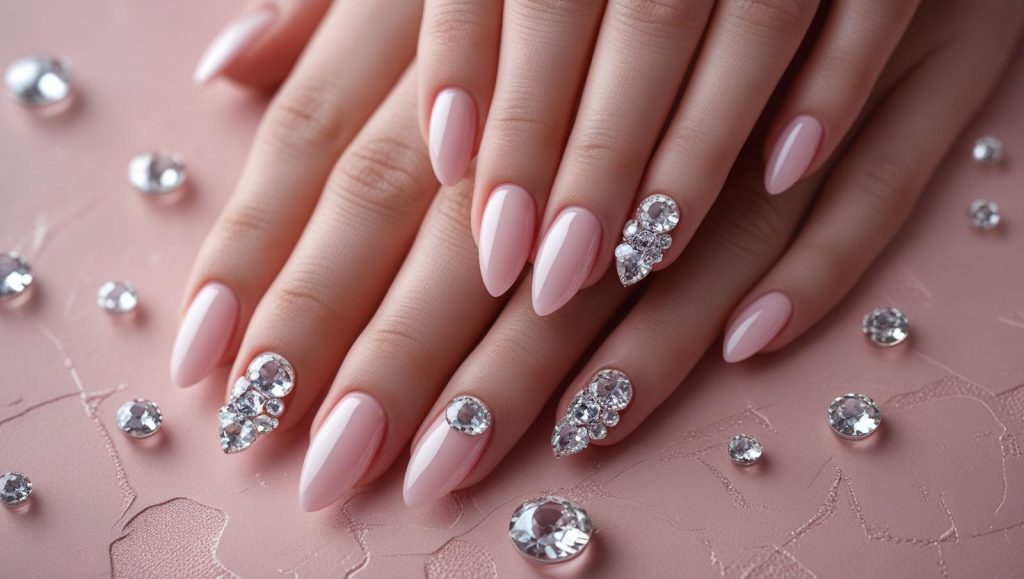 Round Nails 2025: Chic Trends for Stunning Manicures 10 Gemstone accent round nail designs with clear gems for 2025