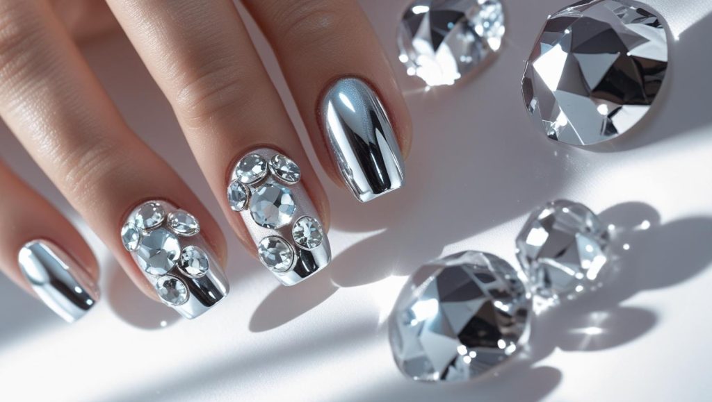 Creating chrome gemstone nail designs for 2025 inspiration