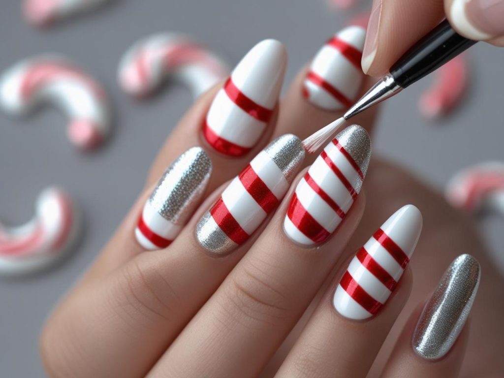 Holiday Nails 2025: Top Trends for Festive Nail Designs 9 Creating metallic candy cane holiday nail designs for 2025 inspiration