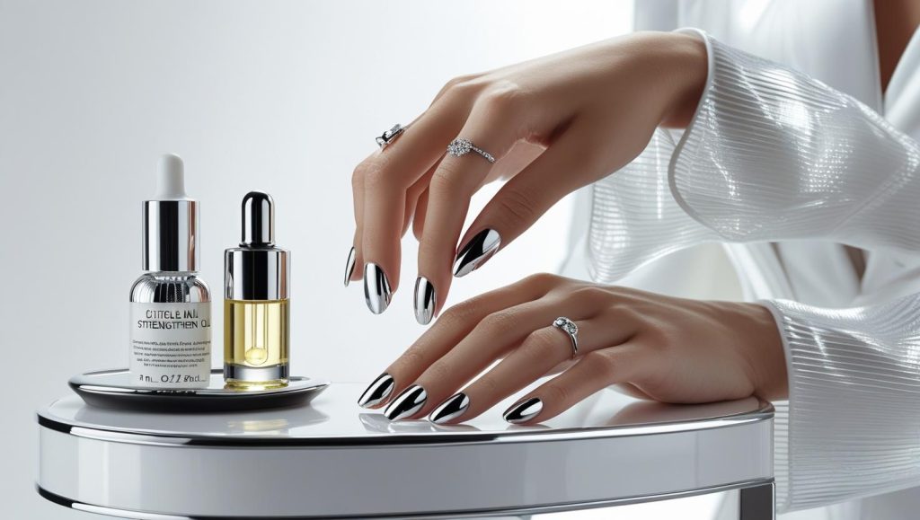 Applying cuticle oil for flawless chrome nails in 2025