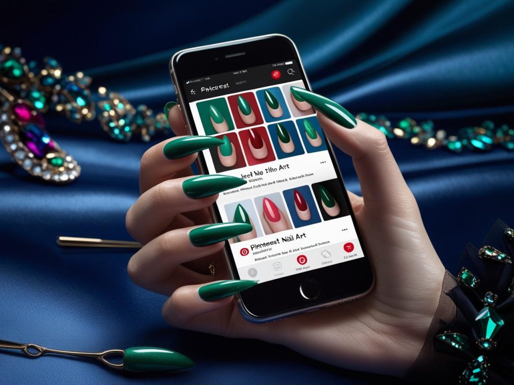Stiletto Nails 2025: Daring Trends for Stunning Manicures 3 Jewel tone stiletto nails on a Pinterest board, showcasing 2025 stiletto nail trends.