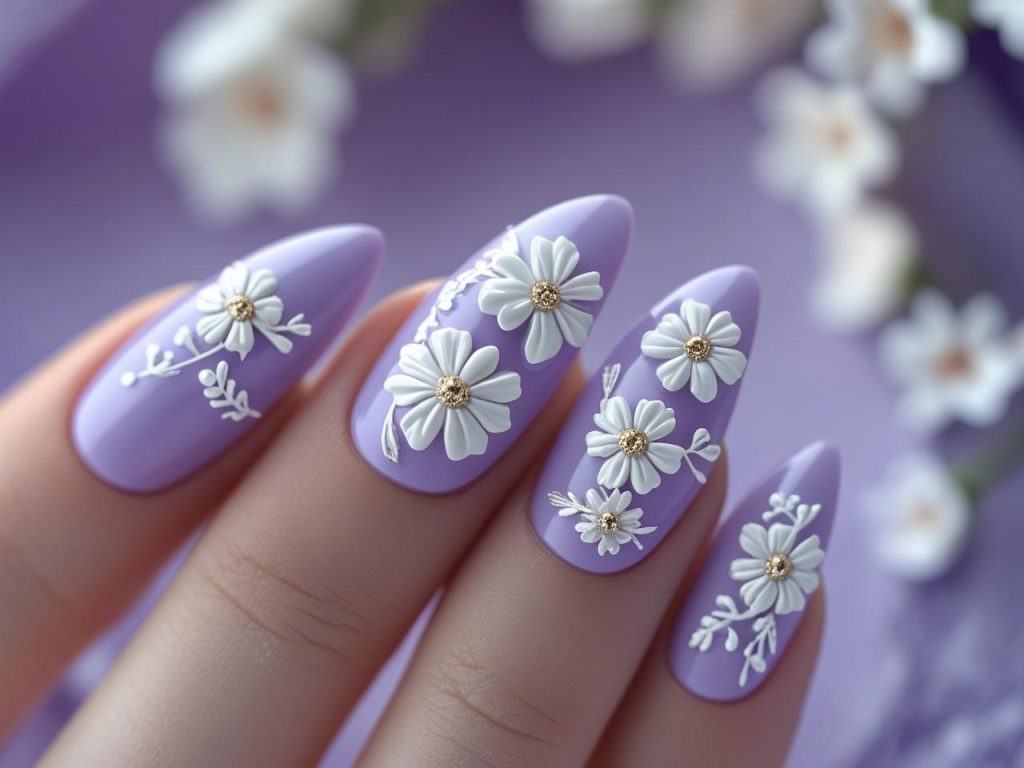 Almond Nails 2025: Chic Trends for Stunning Manicures 8 Floral embellished almond nail designs with white flowers for 2025