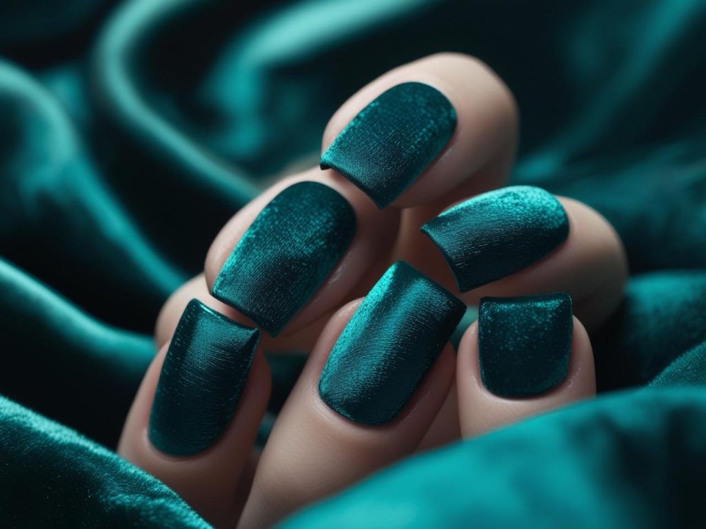 Square Nails 2025: Timeless Trends for Stunning Manicures 8 Velvet texture square nail designs with deep teal finish for 2025