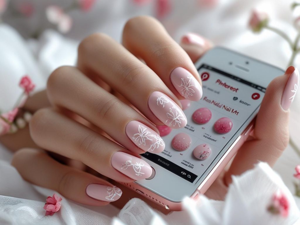 Round Nails 2025: Chic Trends for Stunning Manicures 3 Floral stamp round nails on a Pinterest board, showcasing 2025 round nail trends