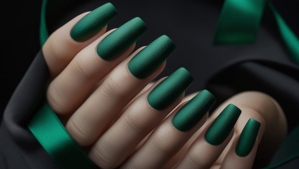 Jewel tone matte nail designs with emerald green finish for 2025