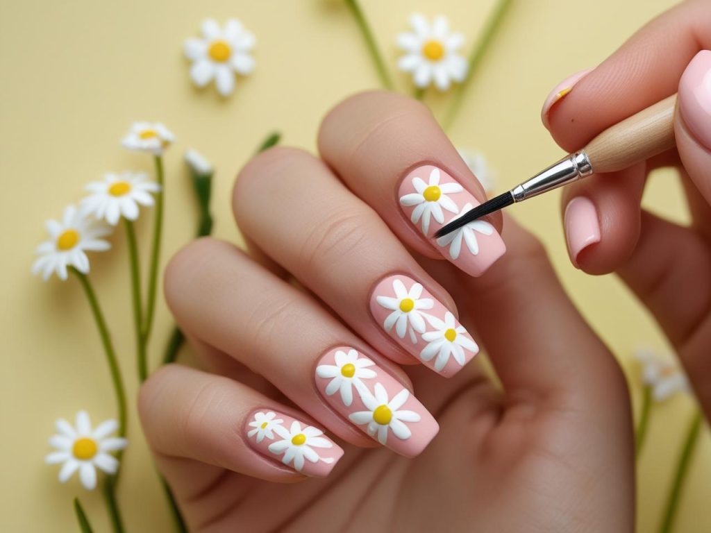 Floral Nail Art 2025: Vibrant Trends for Stunning Manicures 11 Creating daisy chain floral nail art designs for 2025 inspiration