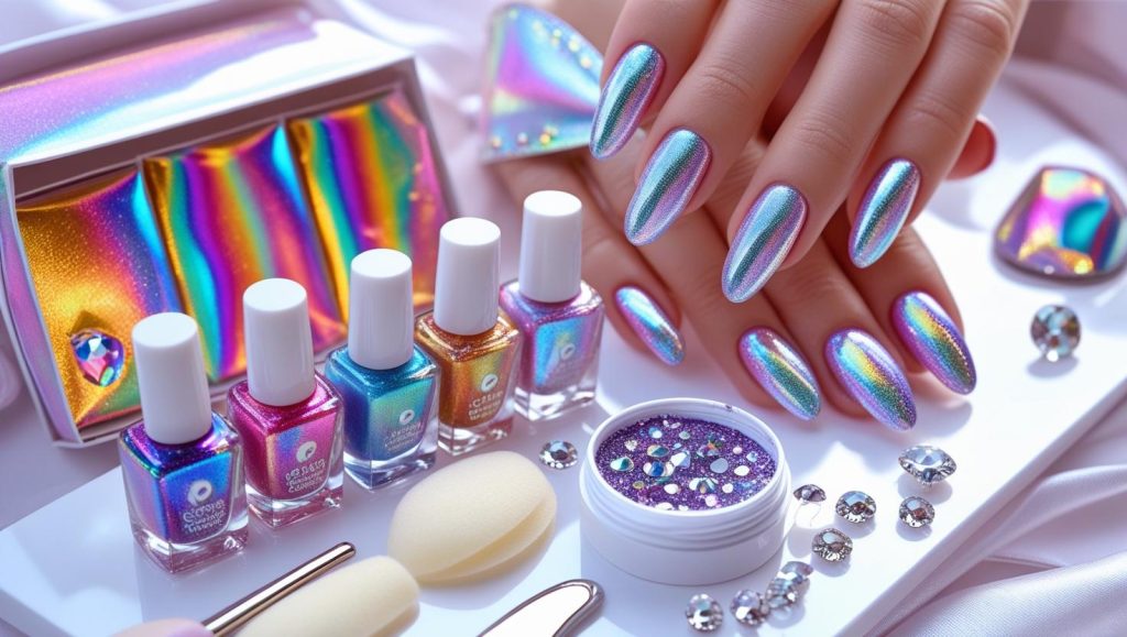 Holographic Nails 2025: Prismatic Trends for Stunning Manicures 14 Nail art kit with holographic powder and tools for 2025 holographic nail designs