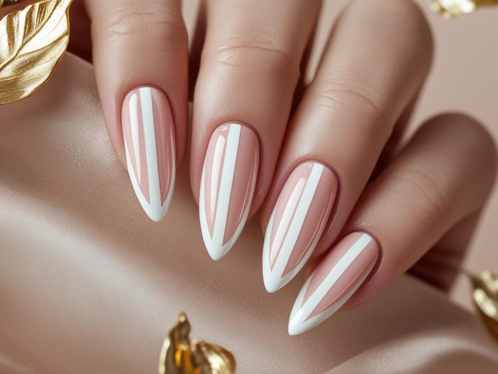 Almond Nails 2025: Chic Trends for Stunning Manicures 4 Minimalist chic almond nail designs with white stripes for 2025