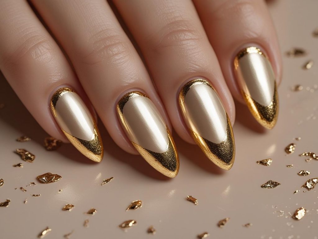 Almond Nails 2025: Chic Trends for Stunning Manicures 12 Metallic tip almond nail designs with gold tips for 2025