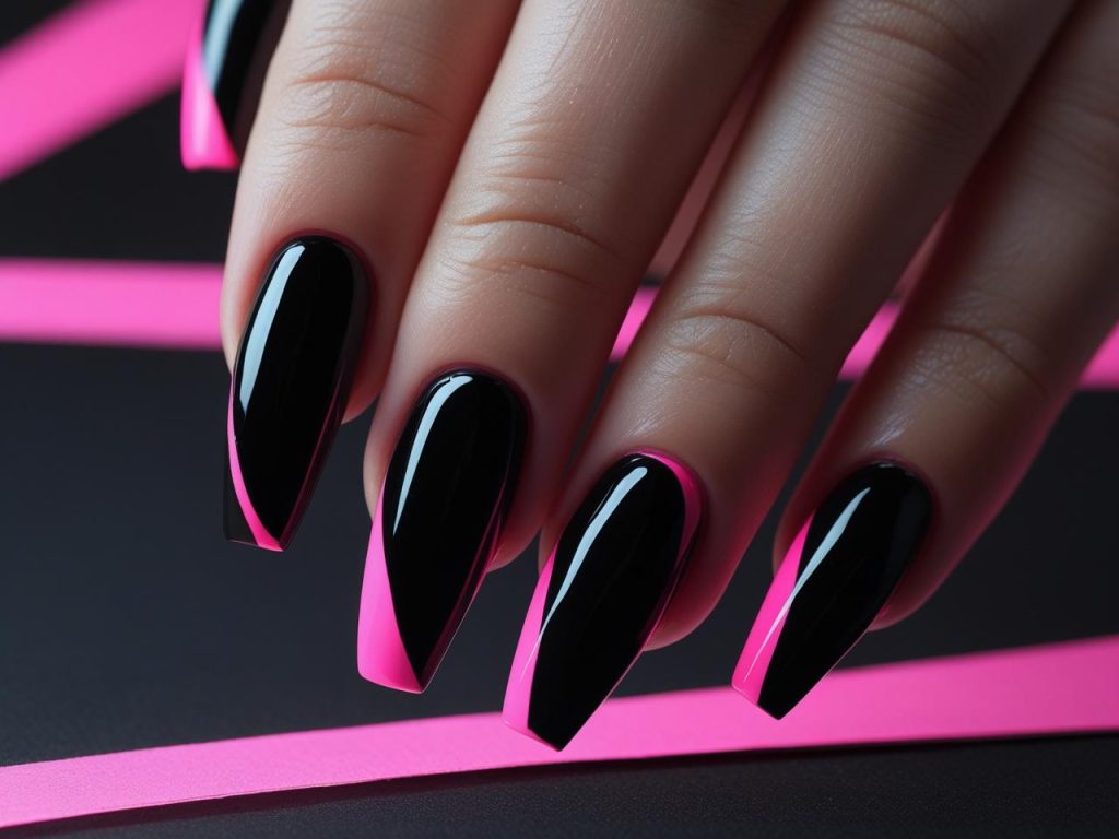 Coffin Nails 2025: Bold Trends for Stunning Manicures 4 Neon accent coffin nail designs with pink highlights for 2025