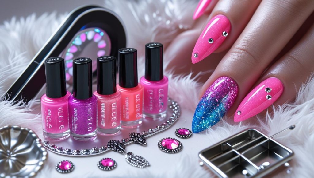 Nail art kit with glossy polish and tools for 2025 glossy nail designs