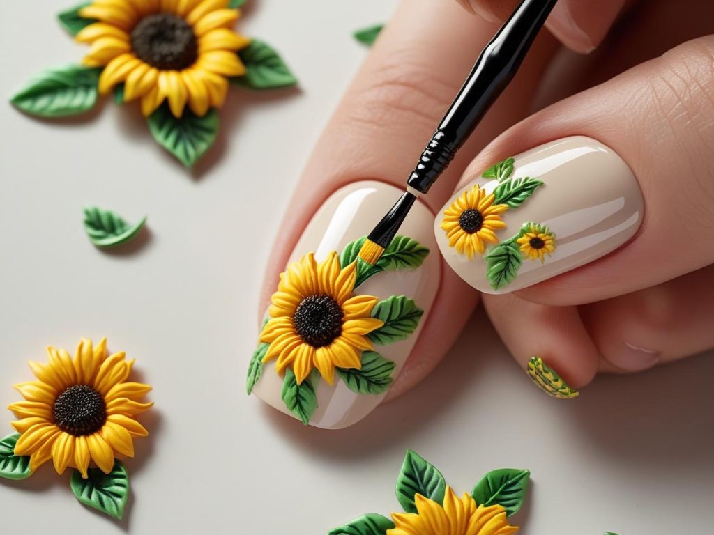 Floral Nail Art 2025: Vibrant Trends for Stunning Manicures 7 Creating sunflower accent floral nail art designs for 2025 inspiration