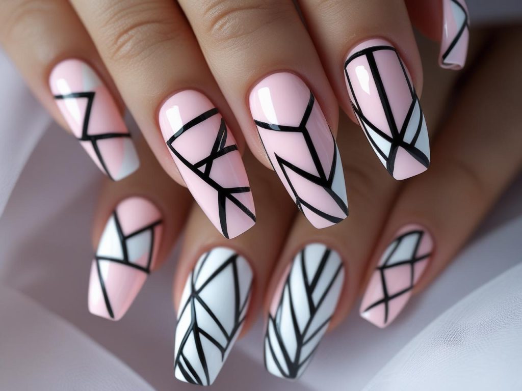 Coffin Nails 2025: Bold Trends for Stunning Manicures 9 Geometric pattern coffin nail designs