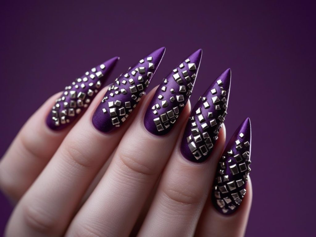 Stiletto Nails 2025: Daring Trends for Stunning Manicures 7 Studded accent stiletto nail designs with silver studs for 2025