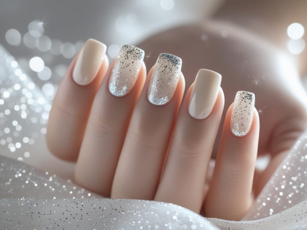 Subtle glitter minimalist nail designs with silver sparkle for 2025