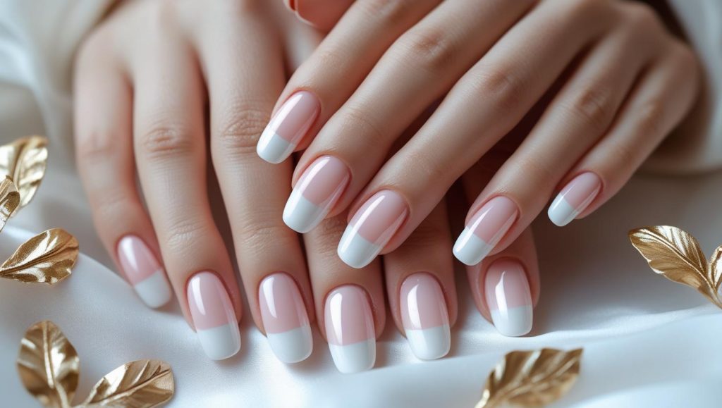 French tip gloss nail designs with white tips for 2025