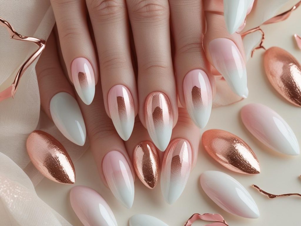 Wedding Nails 2025: Elegant Trends for Stunning Bridal Manicures 10 Rose gold ombre wedding nail designs with gradient polish for 2025