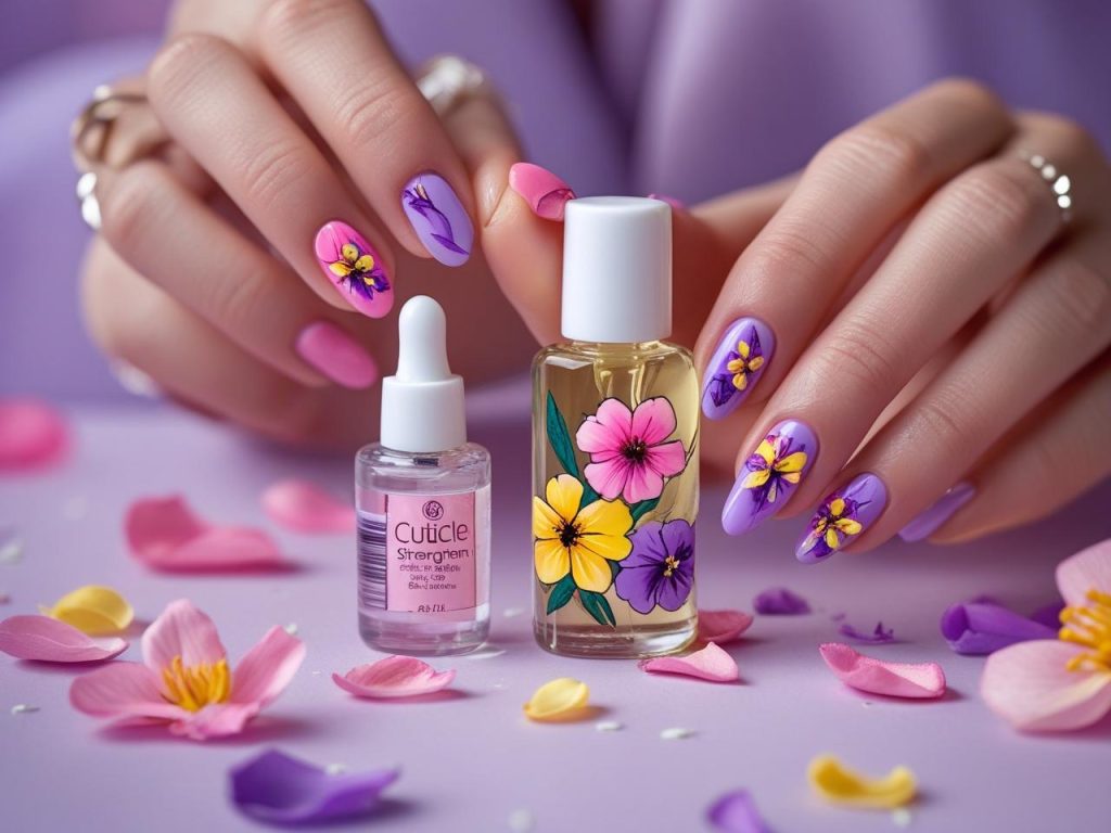 Floral Nail Art 2025: Vibrant Trends for Stunning Manicures 15 Applying cuticle oil for vibrant floral nail art in 2025.”