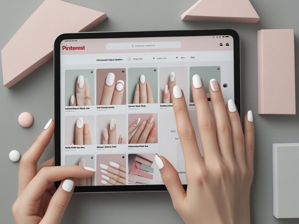 Single dot minimalist nails on a Pinterest board, showcasing 2025 minimalist nail trends.”