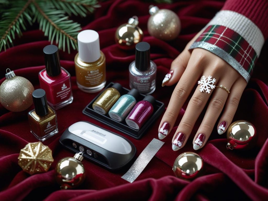 Holiday Nails 2025: Top Trends for Festive Nail Designs 15 Nail art kit with festive polish and glitter for 2025 holiday nail designs