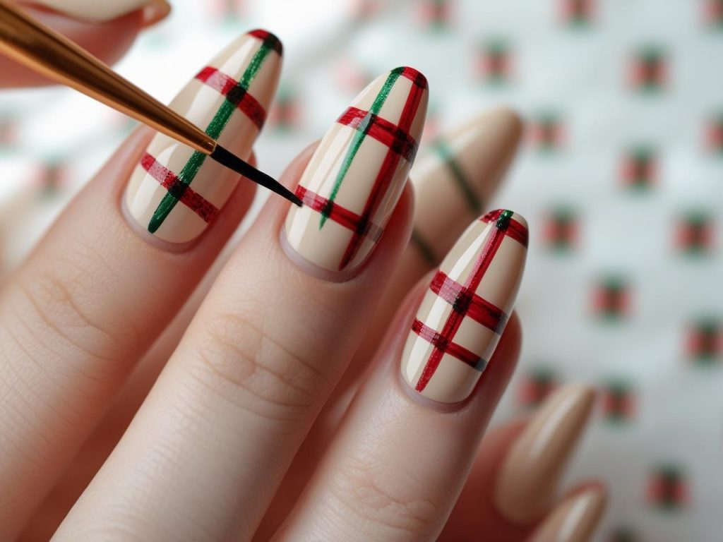 Holiday Nails 2025: Top Trends for Festive Nail Designs 7 Creating Christmas plaid holiday nail designs for 2025 inspiration