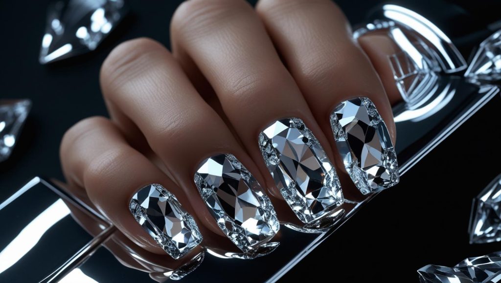Chrome gemstone nail designs with clear gems for 2025