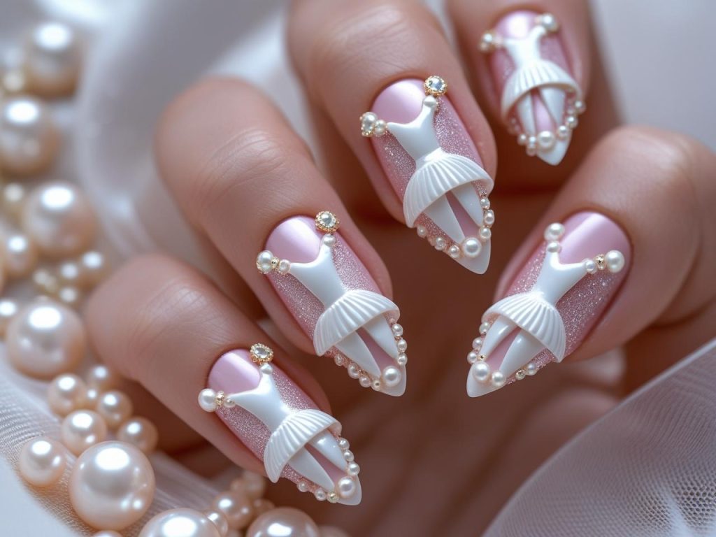 Ballerina Nails 2025: Elegant Trends for Stunning Manicures 10 Pearl embellished ballerina nail designs with pearl accents for 2025