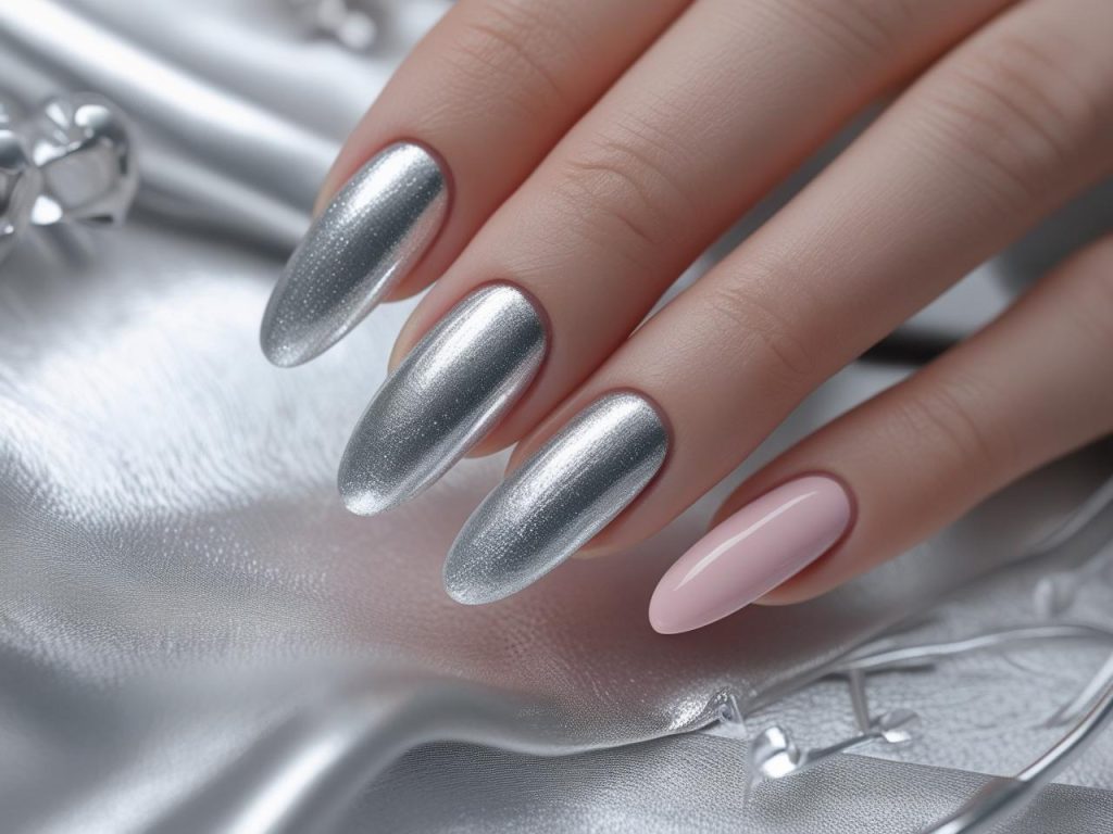 Ballerina Nails 2025: Elegant Trends for Stunning Manicures 6 Metallic accent ballerina nail designs with silver polish for 2025