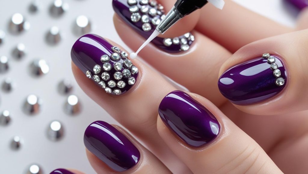 Rhinestone gloss nail designs with silver accents for 2025