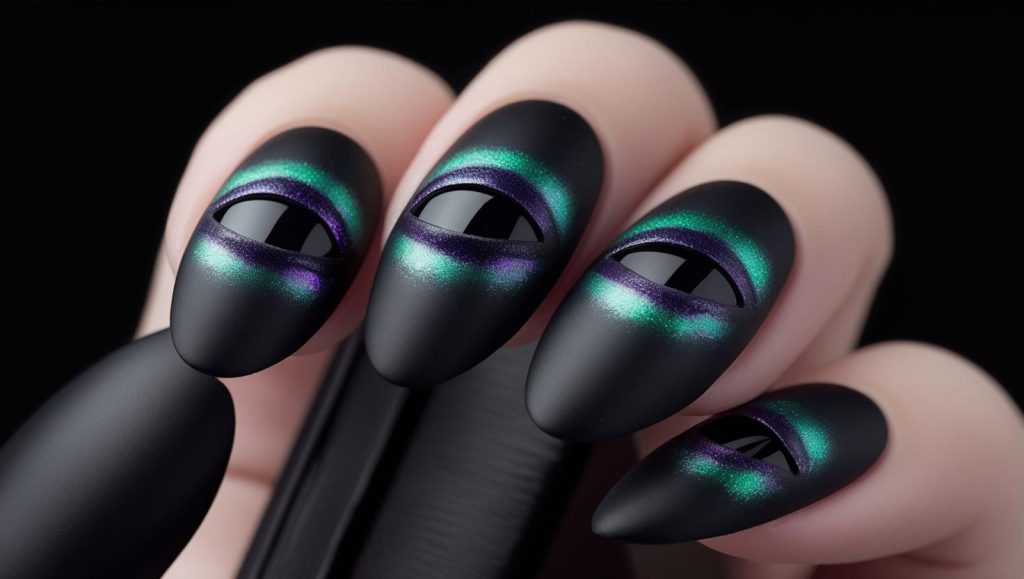 Cat Eye Nails 2025: Mesmerizing Trends for Stunning Manicures 12 Matte cat eye nail designs with black effect for 2025