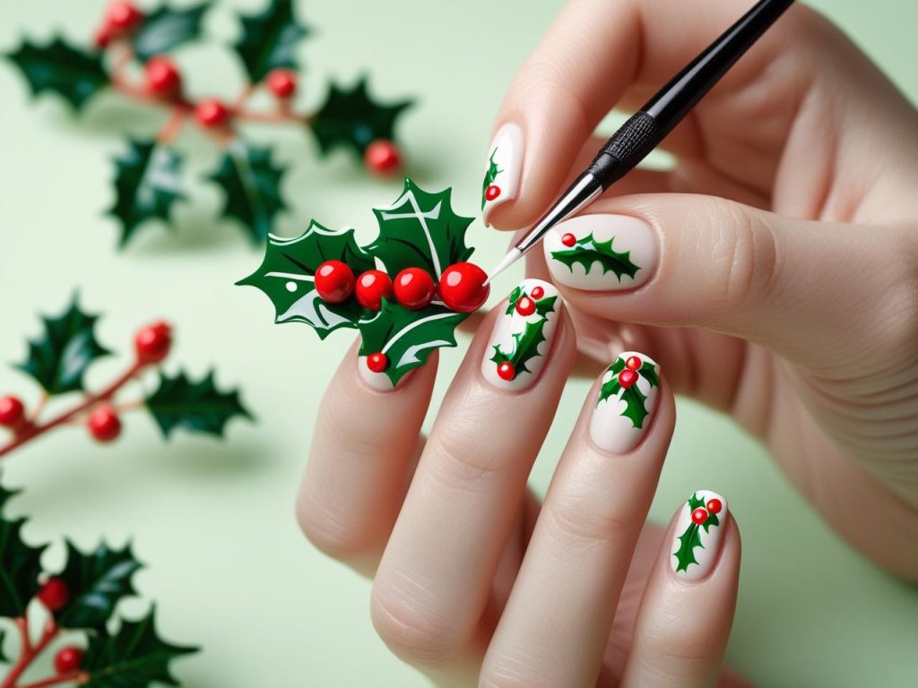 Christmas Nails 2025: c for Stunning Nail Designs 12 Creating holly berry Christmas nail designs for 2025 inspiration.